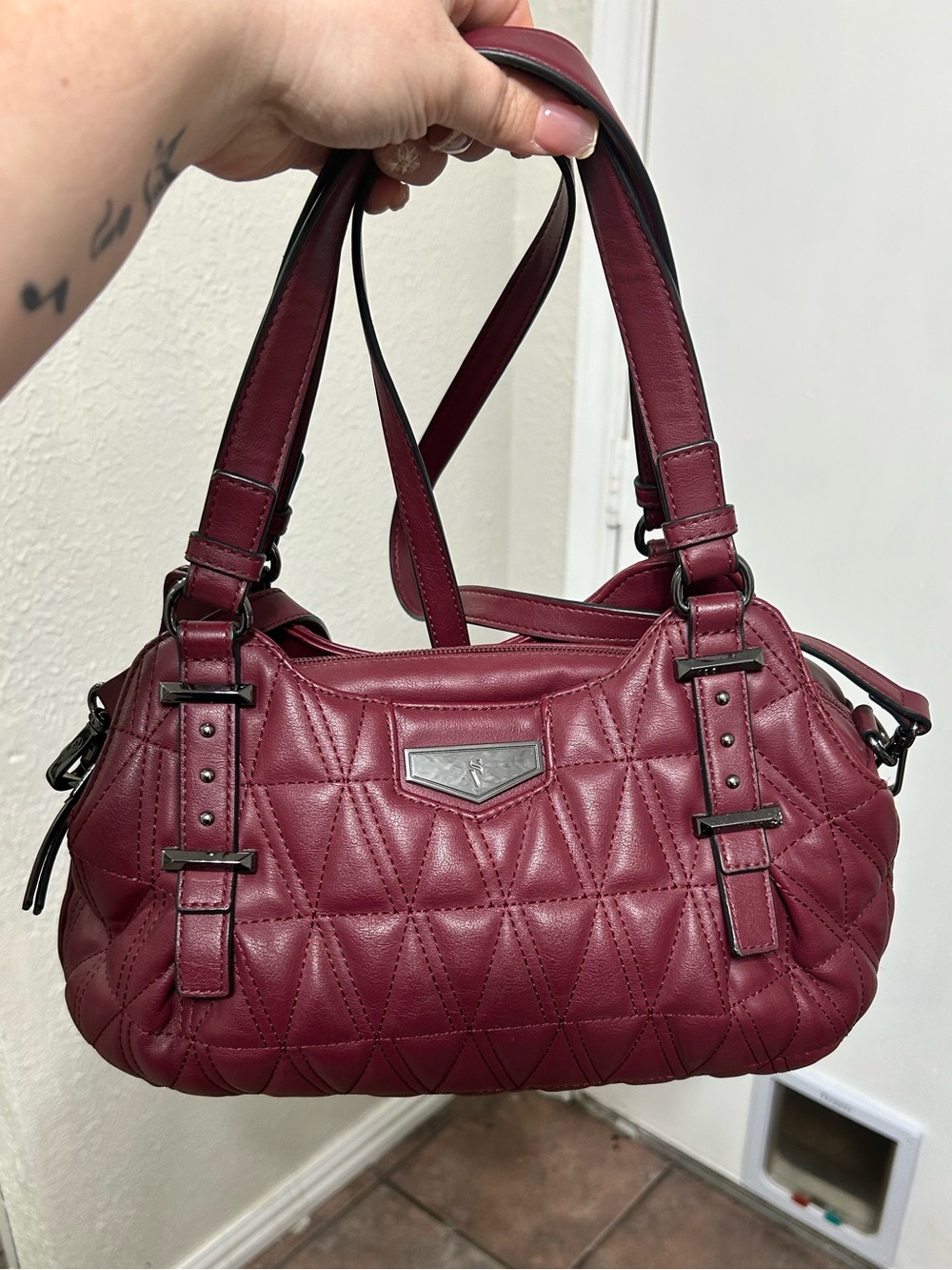 Vera Wang Quilted Burgundy Shoulder Bag